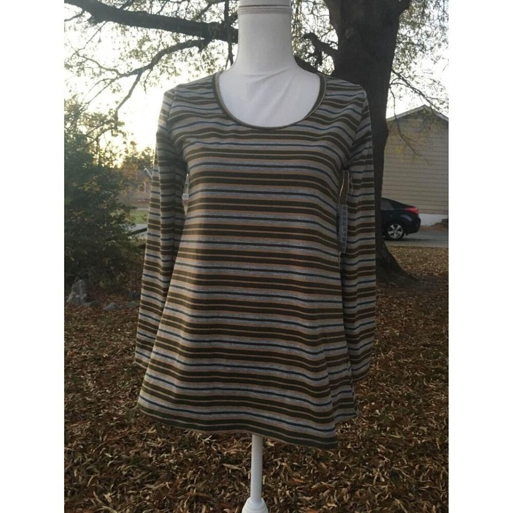NWT LulaRoe Lynnae T Shirt Retro Y2K Casual Striped Tee Green Size XS Women’s